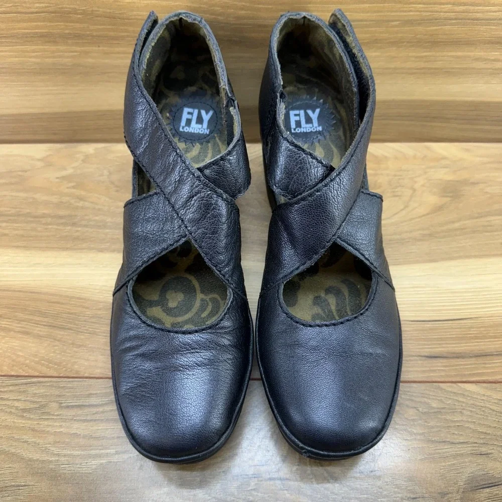 FLY LONDON Yogo Crossover Wedge Pumps 9 EU 39 Dark Pewter Walking Comfort